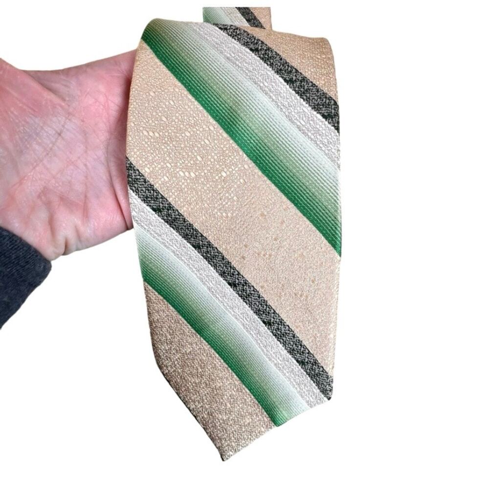 Vintage Wemlon by Wembley Mens Retro Striped Necktie Brown Green